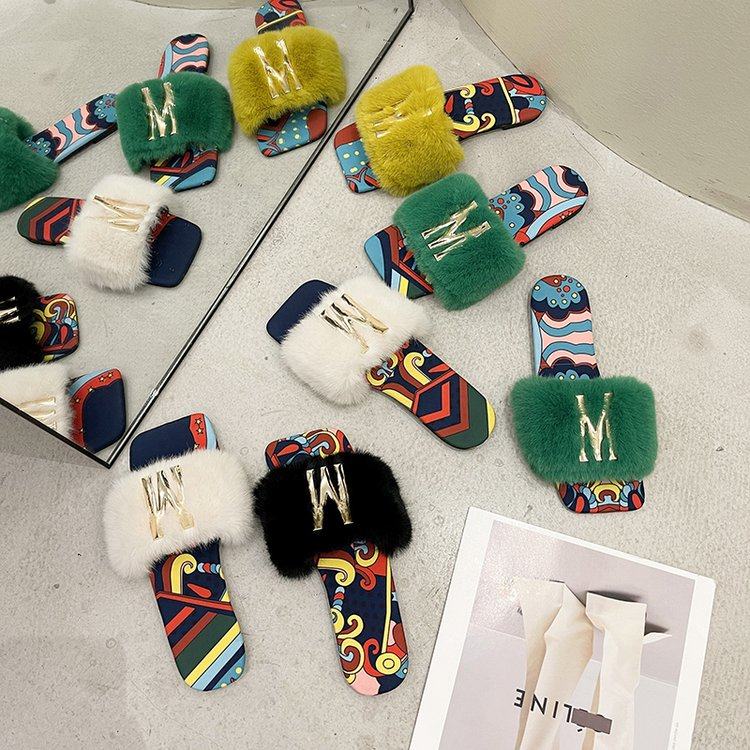 网红兔毛炸街外穿防滑毛毛拖鞋女2025秋季新款居家平底一字拖社会,淘宝优惠券,粉丝福利购,淘宝优惠卷