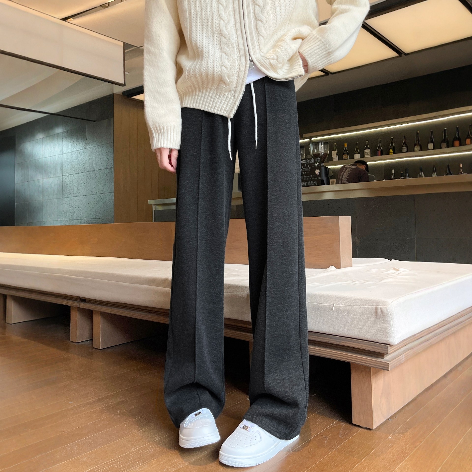 200斤大码胖mm黑色人字纹毛呢阔腿裤女秋冬加绒醋酸羊毛直筒裤子,淘宝优惠券,粉丝福利购,淘宝优惠卷