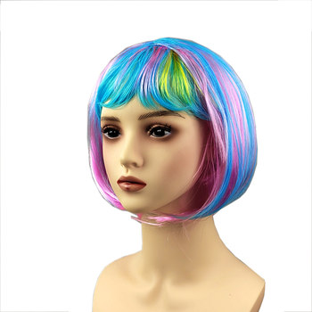 Colorful Bob Hair Student Hair Wig Clip Color Prom Props Dress Up Headgear Halloween Funny