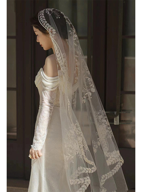 头纱蝶舞新娘复古蕾丝头纱