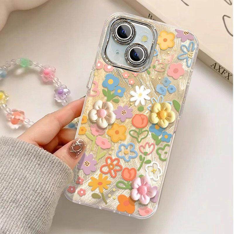 涂鸦花朵适用iPhone15手机壳16Promax女新款14Pro全包防摔13带挂绳镜头膜12轻奢风11高级感苹果X的8Plus外壳,淘宝优惠券,粉丝福利购,淘宝优惠卷