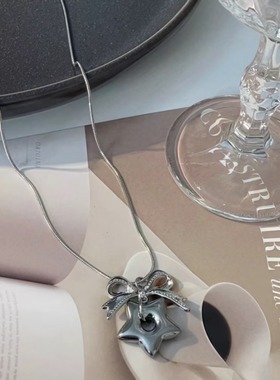 小众复古蝴蝶结爱心蛇骨项链韩国