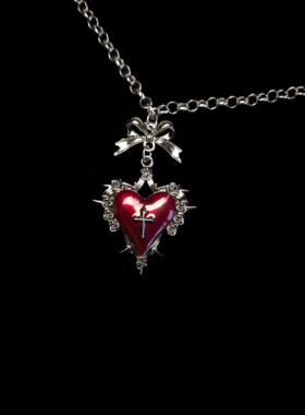 红色爱心蝴蝶结小众情侣项链