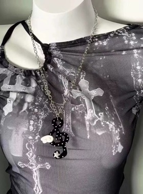 韩系y2k自制星星音符小猫项链