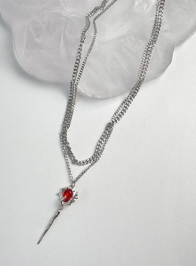 复古小众设计红宝石吊坠项链