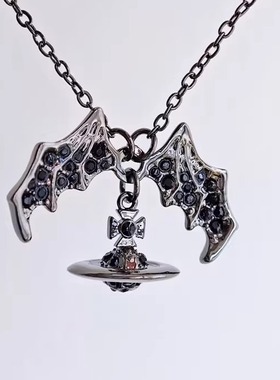 黑色蝙蝠立体土星项链