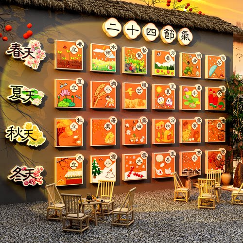 小庭院24二十四节气文化围炉煮茶室氛围布置背景墙面装饰挂画木牌 - 图0