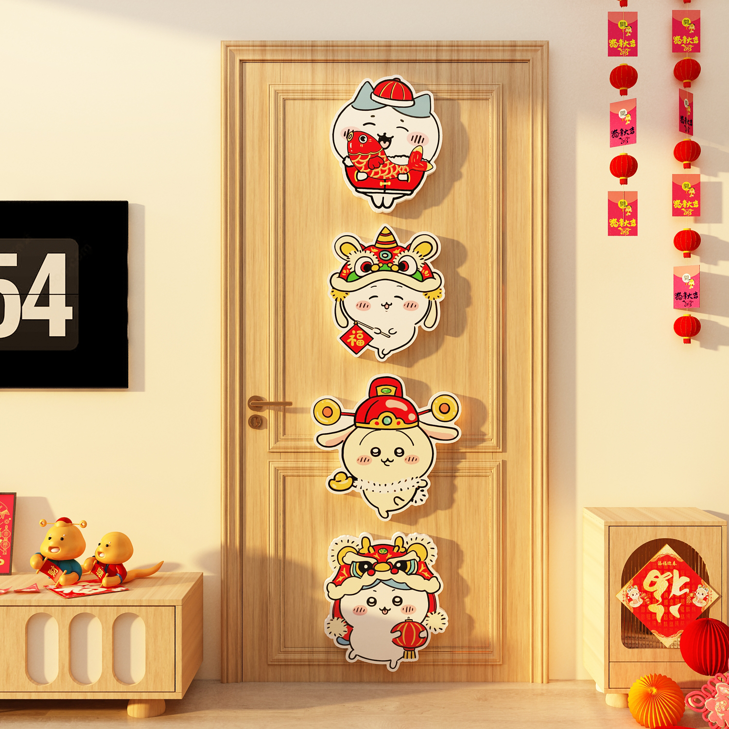 chiikawa吉伊卡哇乌萨奇卧室门上贴纸挂牌女儿童房间布置墙面装饰 - 图0