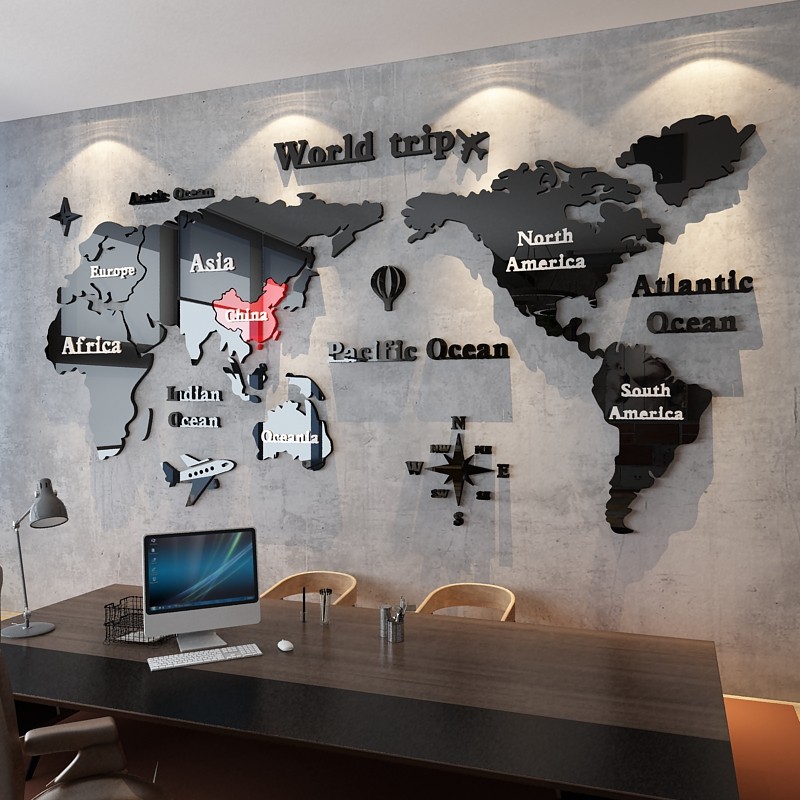中国世界地图墙贴亚克力3d立体企业文化装饰办公室司背景氛围布置,淘宝优惠券,粉丝福利购,淘宝优惠卷
