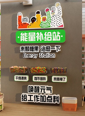 办公茶水间能量补给站墙贴