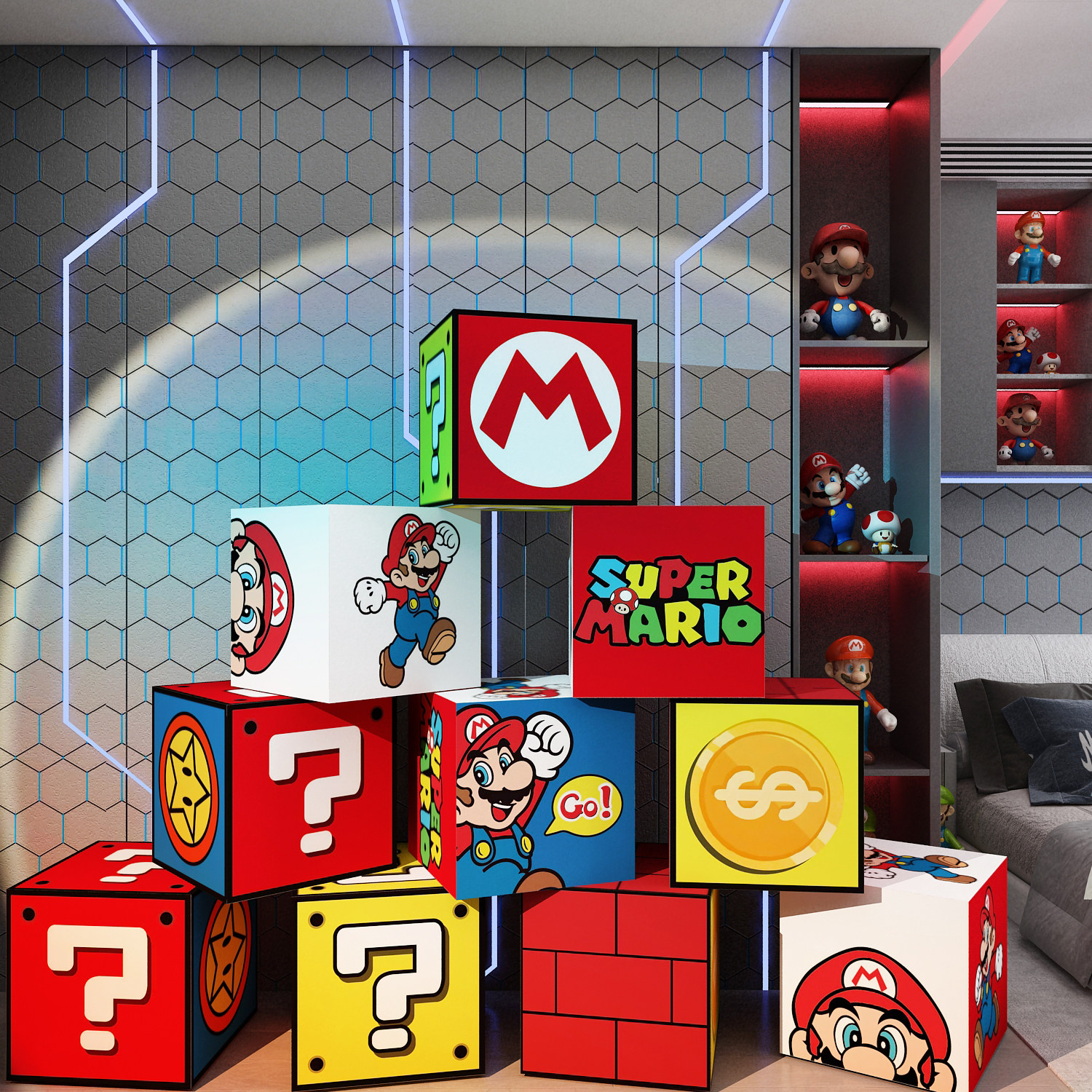 网吧马里奥砖块超级玛丽电竞玩城墙面装饰3d立体贴纸挂画房间游戏,淘宝优惠券,粉丝福利购,淘宝优惠卷