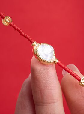 红色琉璃水沫玉财神手链串珠女新中式马年本命年手饰手串爆款