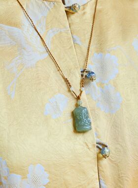 天然和田玉项链女扎基拉姆藏式名族风玉石吊坠秋冬新款毛衣链