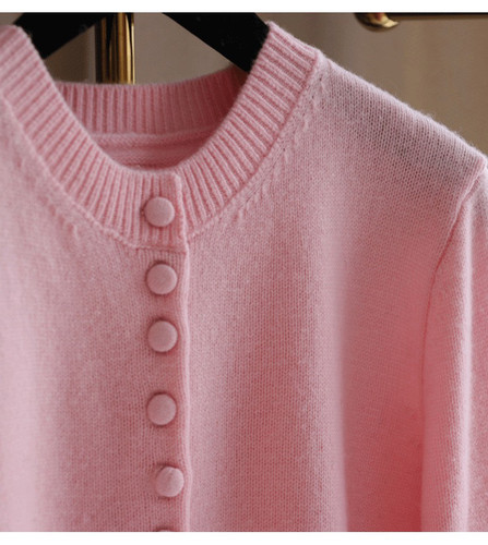 骄阳似我赵今麦聂曦光同款粉色圆领针织衫短款开衫甜美外穿毛衣女 - 图3