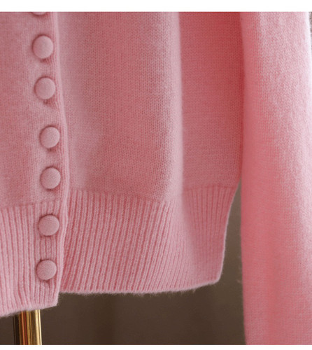 骄阳似我赵今麦聂曦光同款粉色圆领针织衫短款开衫甜美外穿毛衣女 - 图1