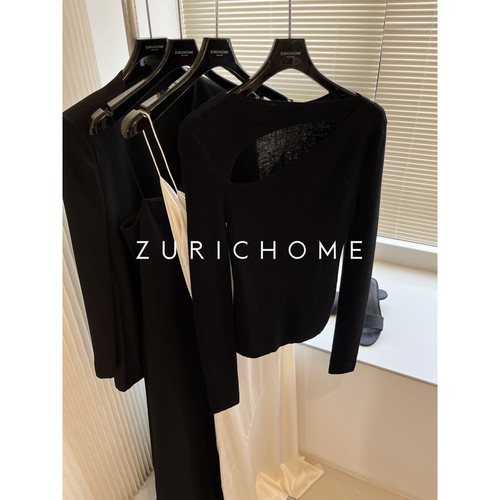 ZURICH HOME 2026新款 趣味前襟镂空设计 长袖一字领针织衫上衣 - 图2