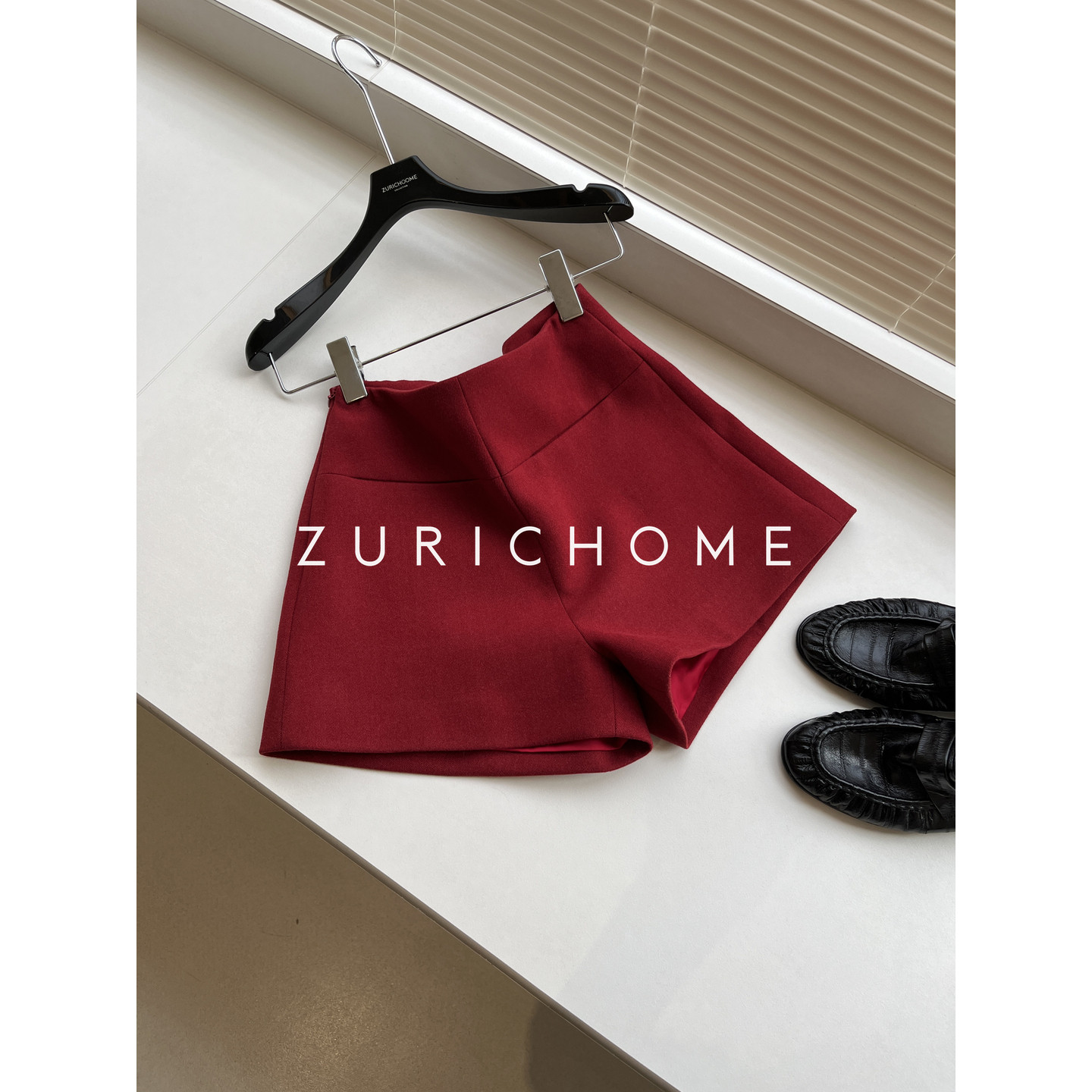 Zurich Home 百搭显瘦显比例 秋冬复古 侧拉链双口袋高腰毛呢短裤,淘宝优惠券,粉丝福利购,淘宝优惠卷