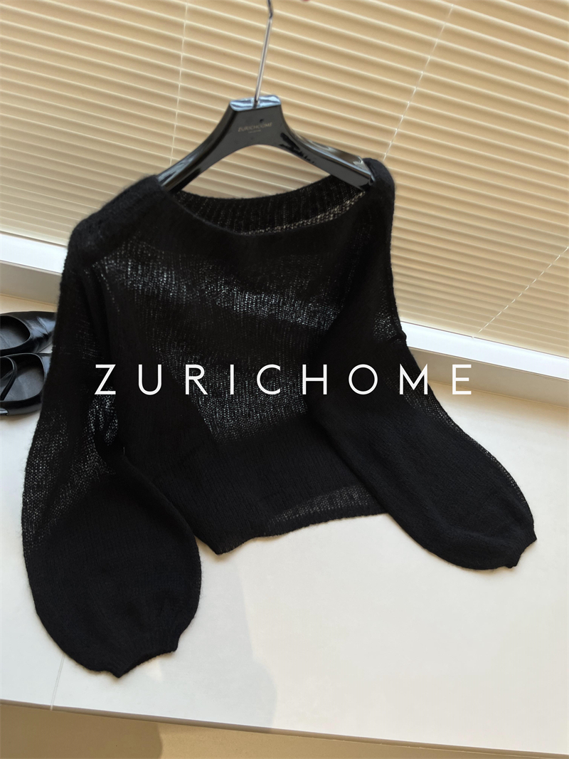 新色入 柔光棉花糖 高及真丝羊绒一字领针织上衣 轻薄羊绒罩衫 - 图3