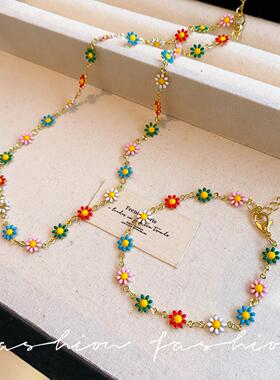 多巴胺彩色雏菊花朵项链女ins小众设计锁骨链气质百搭颈链