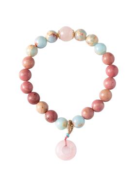 文创寿山石手串蔷薇石红木纹串珠手链粉水晶平安扣吊坠饰品