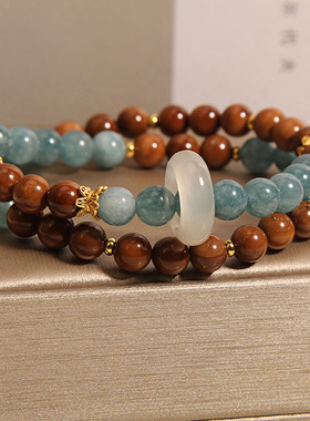 库克双圈手链女新中式轻奢小众精致复古蓝水翡翠玉髓跑环手串手环