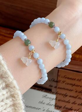 水晶手串海蓝宝手链玉髓葫芦小清新国风气质饰品手链现货