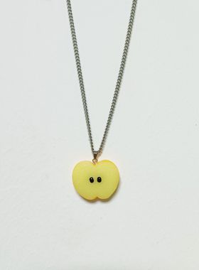 时尚立体青苹果片钛钢项链女款可爱甜美风仿真水果吊坠锁骨链长款