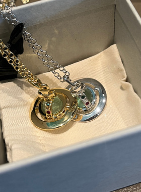 中号薄荷绿orb项链立体土星链条镶钻星球飞行士时尚