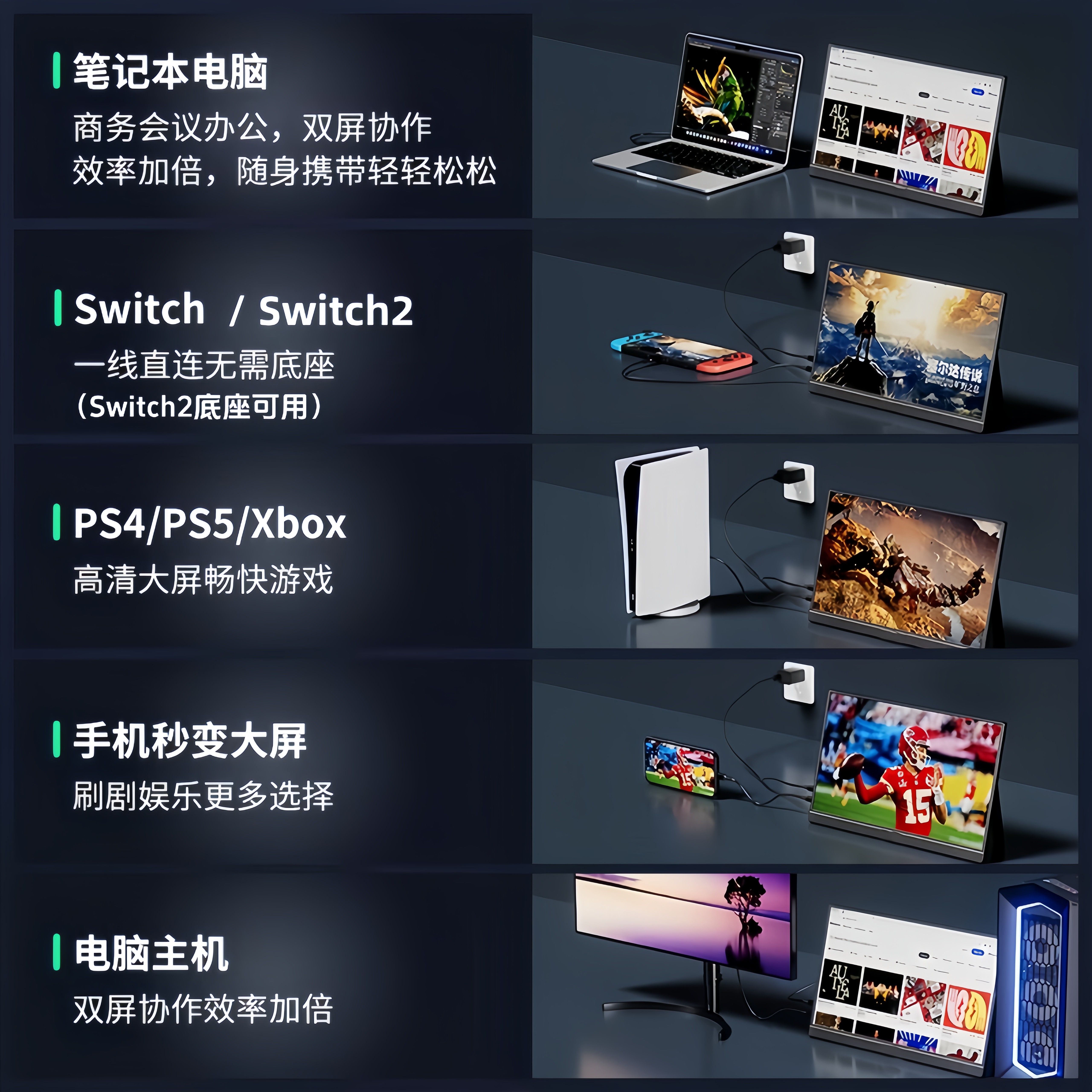 2.5K165Hz便携显示器144Hz/Switch/PS5/XBOX电脑副屏笔记本外接屏,淘宝优惠券,粉丝福利购,淘宝优惠卷