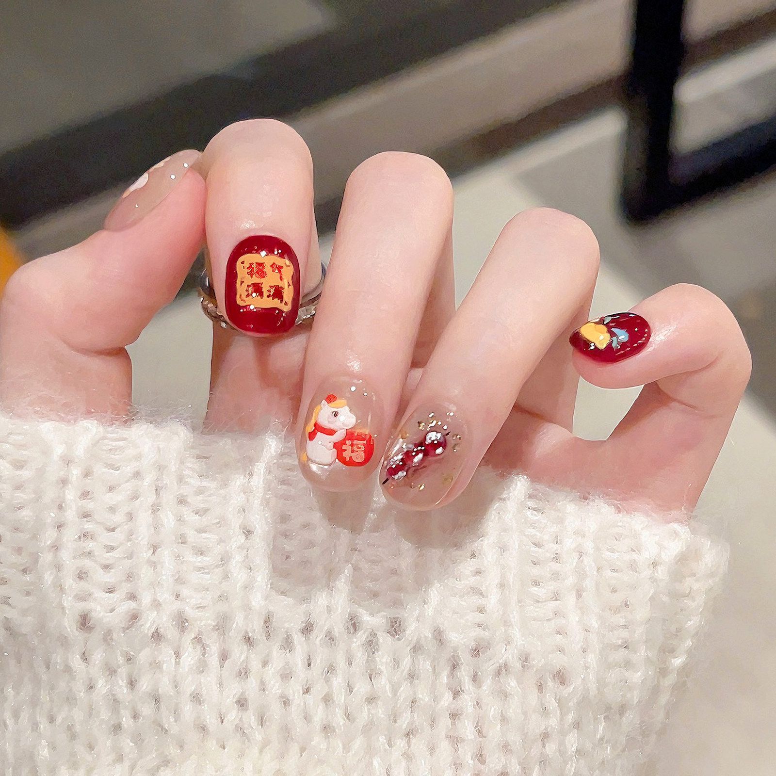 云皙2026马年福气满满手工猫眼穿戴甲新年红色美甲短款假指甲贴片,淘宝优惠券,粉丝福利购,淘宝优惠卷