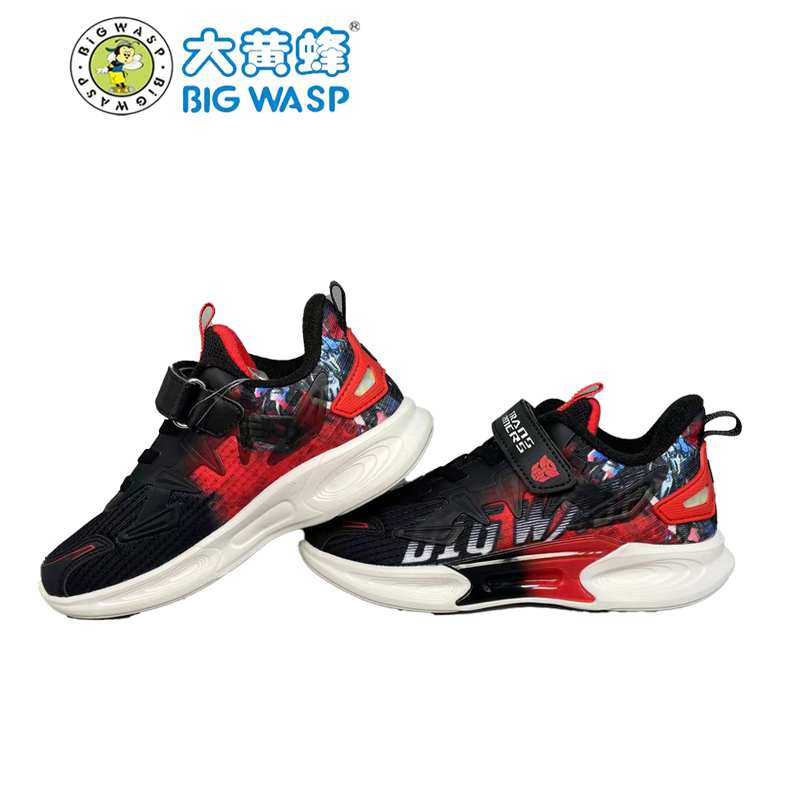 大黄蜂儿童运动鞋透气网面魔术贴轻便防滑加绒跑步鞋 - 图1