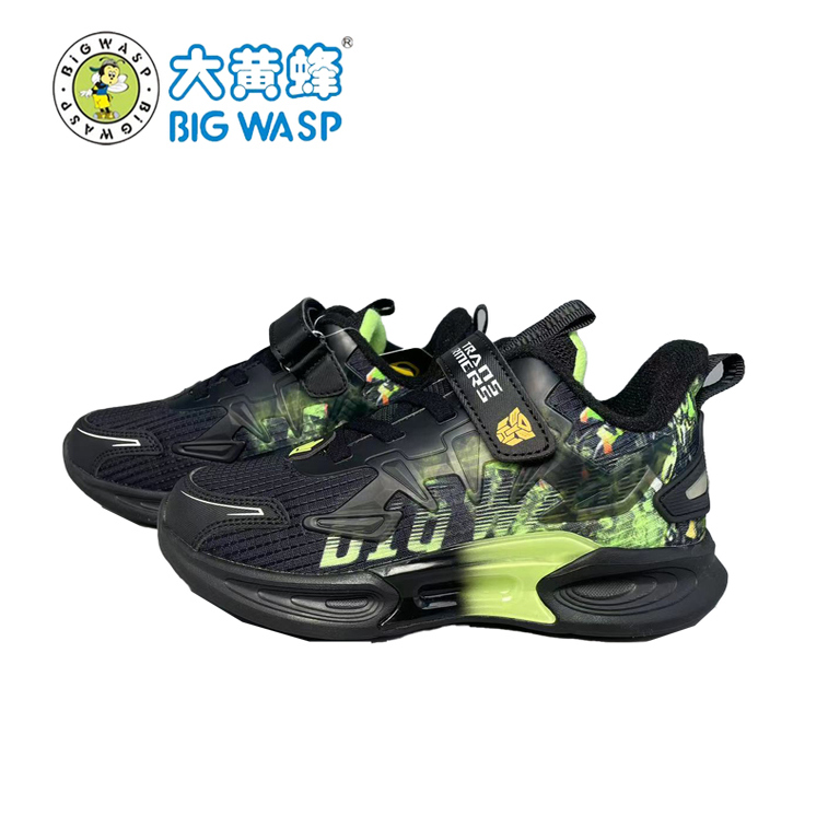 大黄蜂儿童运动鞋透气网面魔术贴轻便防滑加绒跑步鞋 - 图0