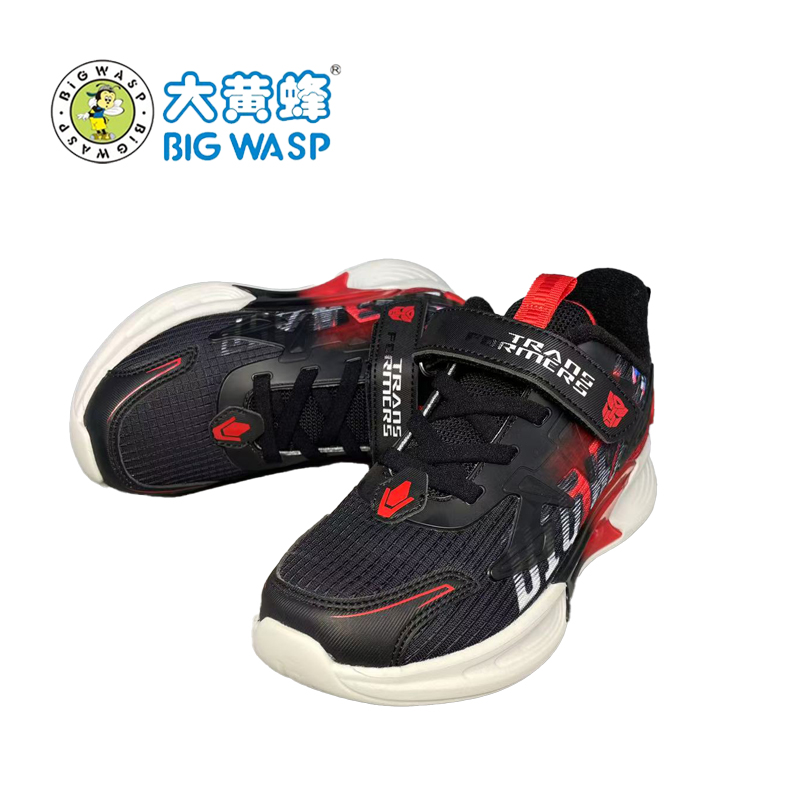 大黄蜂儿童运动鞋透气网面魔术贴轻便防滑加绒跑步鞋 - 图3