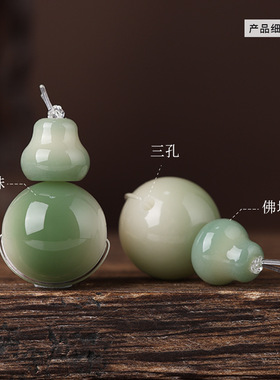 天然绿飘花菩提手串三通佛头小葫芦佛塔diy配饰佛珠文玩配件
