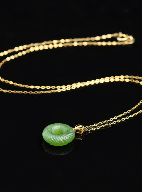 天然和田玉碧玉螺纹平安扣吊坠