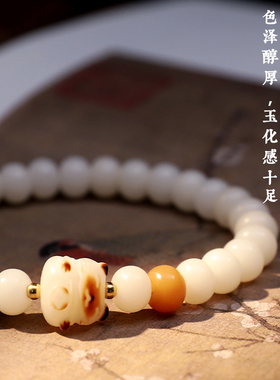 白菩提根手串女炭烧猫爪绕指柔文玩菩提子佛珠学生情侣盘玩手链男