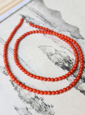 南红玛瑙红色朱砂平颈链本命年毛衣链平安链送妈妈礼物