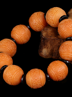 藏式天然风化菩提根回纹珠原籽