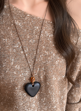 秋日美学！爱心圆环水滴吊坠项链女复古小众设计感长款毛衣链配饰