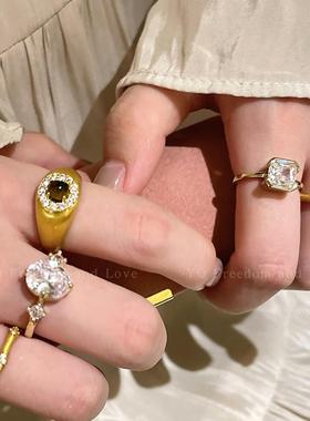 中式千金富贵风镶钻开口戒指女款轻奢高级感设计气质金色竹节指环