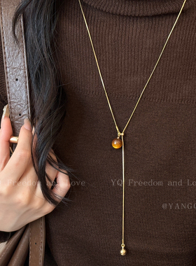 太阳花爱心虎眼石项链女复古美拉德长款毛衣链轻奢高级感秋冬配饰