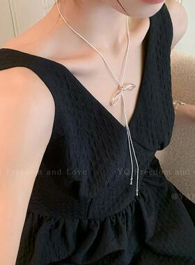 精致抽拉蝴蝶结项链小众高级感毛衣链2025新款卫衣链毛衣链配饰女