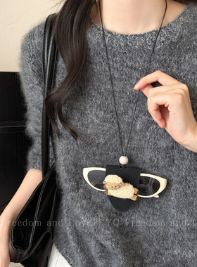 原创！可爱玩偶小羊眼镜夹项链女款便携收纳挂脖墨镜夹长款毛衣链