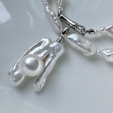 【特清不退换】三条珍珠吊坠项链套链925银极光keshi澳白海水珍珠