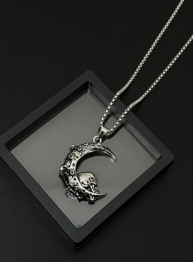 欧美月亮骷髅头项链男士个性朋克