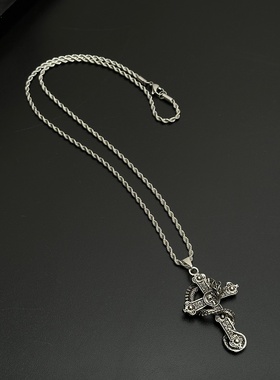 盘龙骷髅十字架项链男女钛钢链