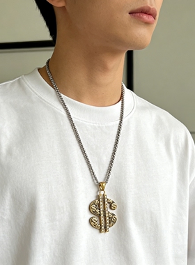 钛钢不掉色美金美元项链男士嘻哈