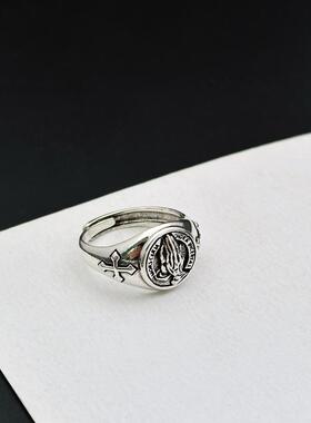 祈祷之手戒指男女复古十字架指环