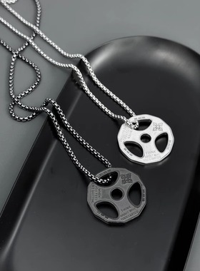 个性健身哑铃片男士钛钢项链