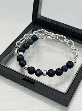 蓝色珠冷淡风拼接串珠男生手链女